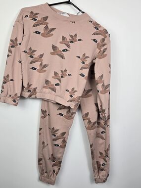 H&M Geese Print Sweat Suit Set 9-10Y Brown/Tan 2pc Sweatshirt Jogging Pants